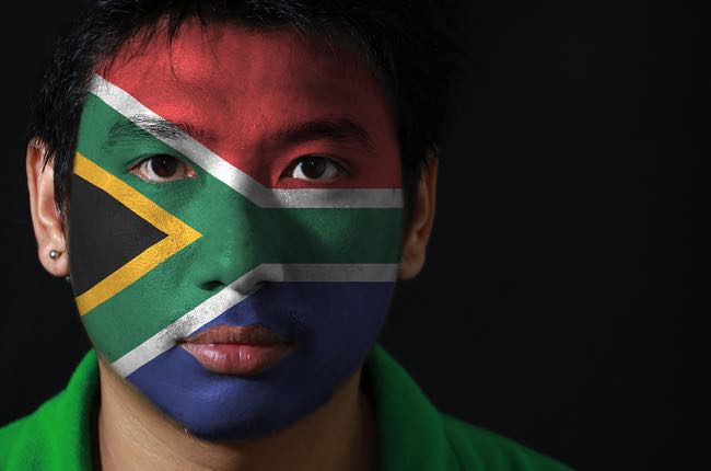 South African football flag painted onto face